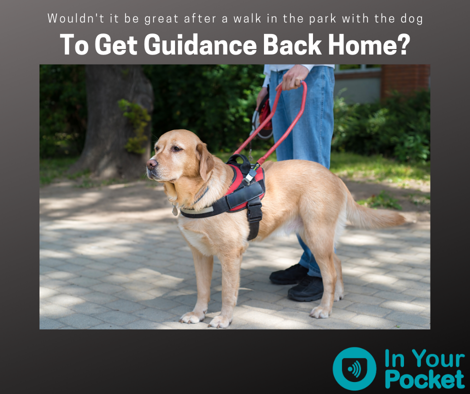 Image of man holding a dog on a path with the words, "Would you Like to get guidance back home?"