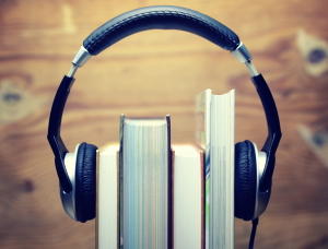 Picture of Books with Headphones on top