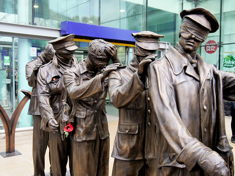 Picture of the Blind Veterans statue at Manchester Piccadilly Station