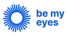 The 'be my eyes logo', in bright blue