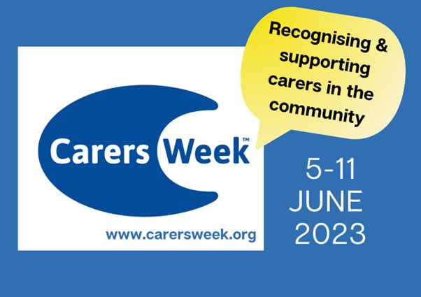 the logo for carers week on a blue background