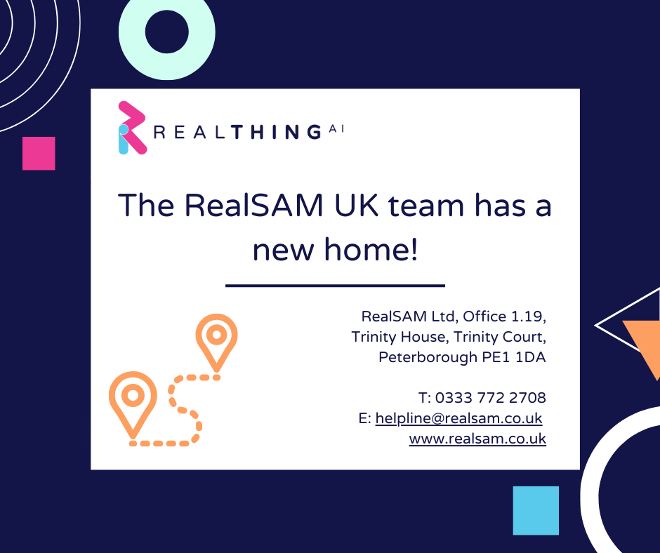 Graphic to explain that the RealSAM UK team now has a new office